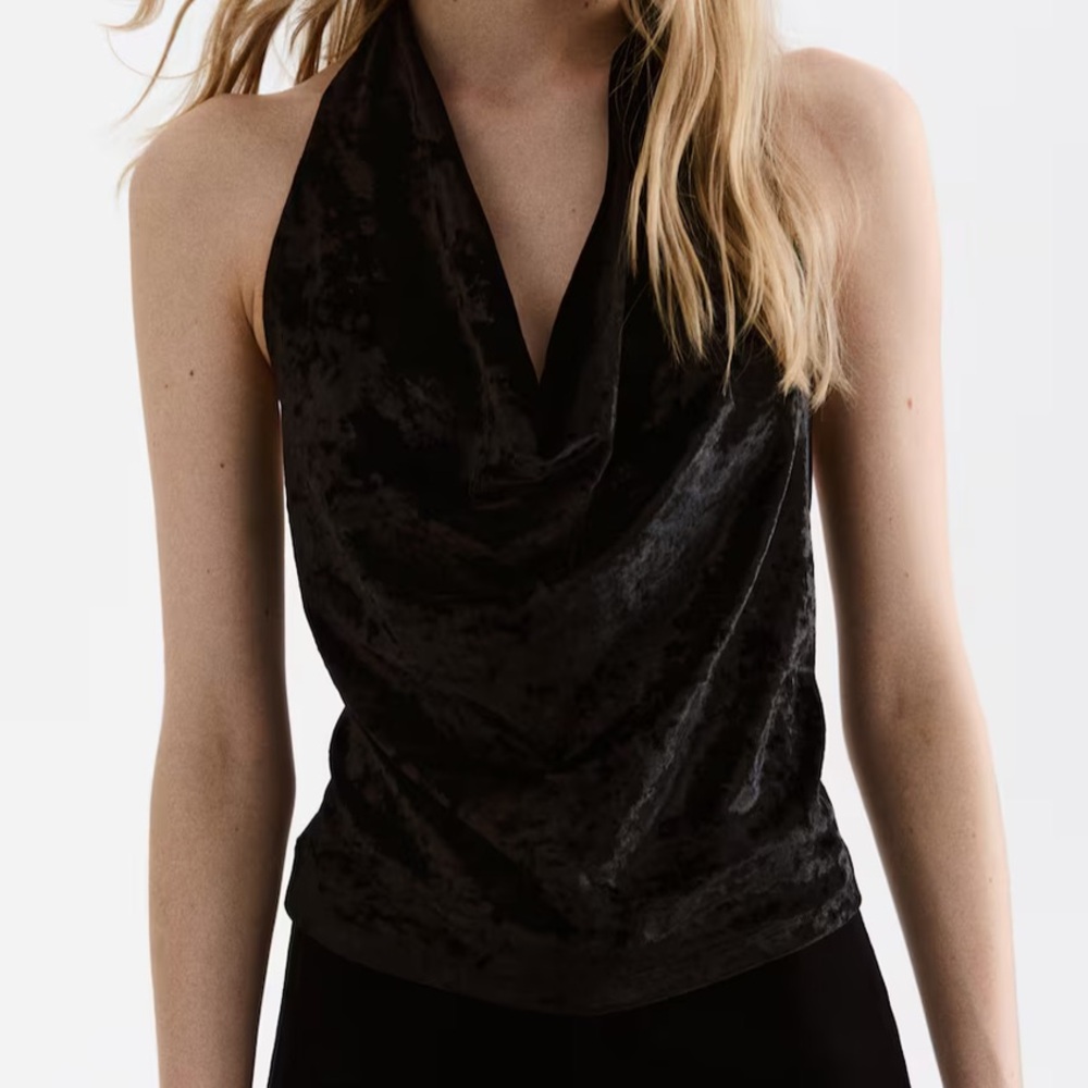 H&M VELOUR HALTERNECK TOP